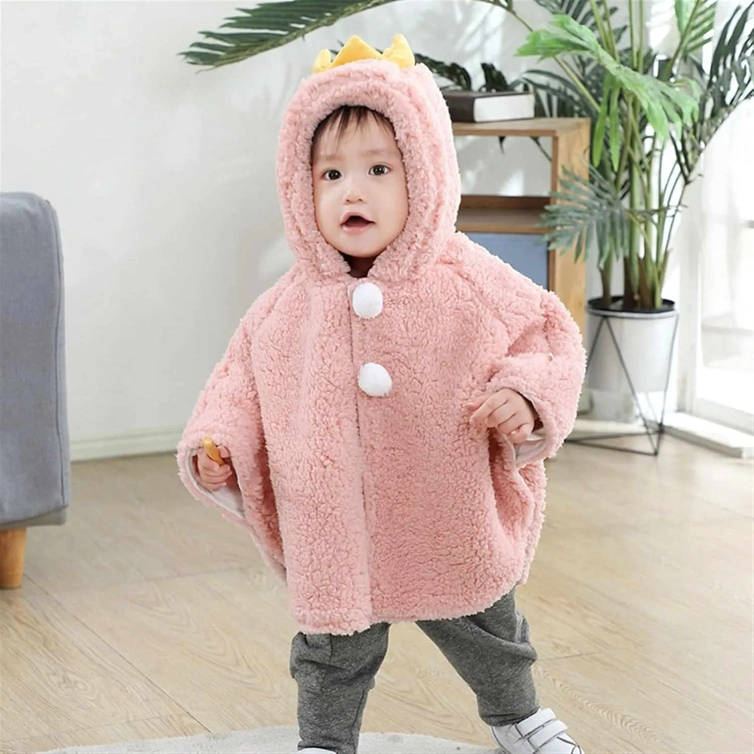 Baby Toddler Hooded Poncho Cape Cloak, Winter Faux Fur Jacket Children's Cover Cloak Car Seat Coat