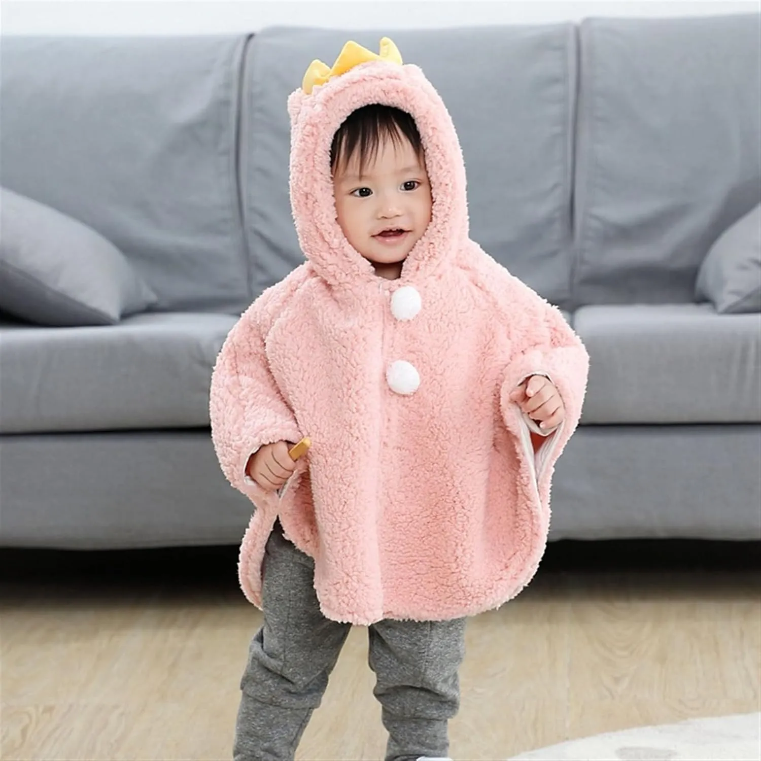 Baby Toddler Hooded Poncho Cape Cloak, Winter Faux Fur Jacket Children's Cover Cloak Car Seat Coat