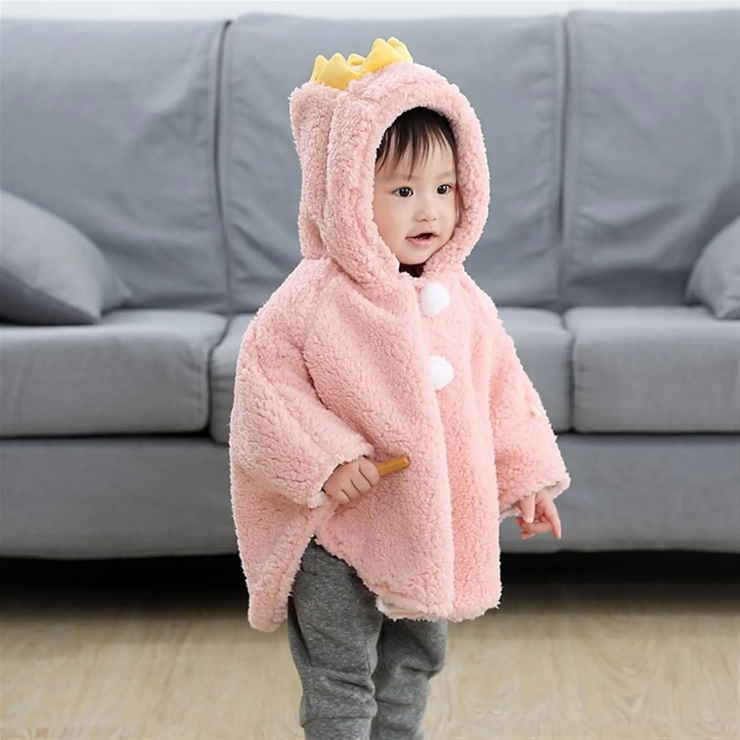 Baby Toddler Hooded Poncho Cape Cloak, Winter Faux Fur Jacket Children's Cover Cloak Car Seat Coat