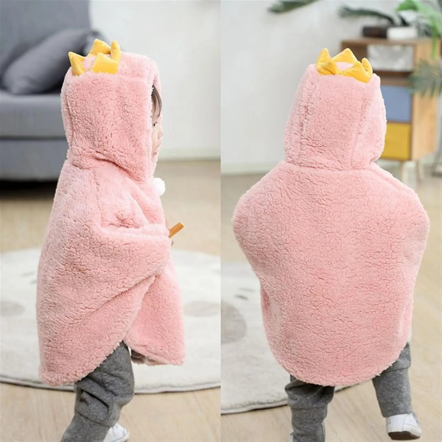 Baby Toddler Hooded Poncho Cape Cloak, Winter Faux Fur Jacket Children's Cover Cloak Car Seat Coat
