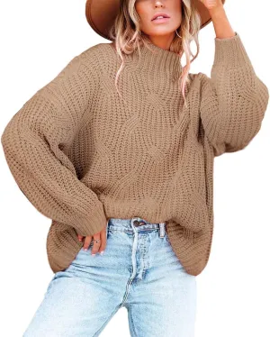 BWQ Women's 2024 Fall Oversized Pullover Sweaters Loose Casual Crewneck Long Sleeve Chunky Soft Cable Knit Blouse Tops