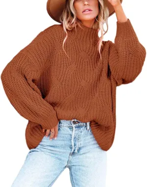 BWQ Women's 2024 Fall Oversized Pullover Sweaters Loose Casual Crewneck Long Sleeve Chunky Soft Cable Knit Blouse Tops