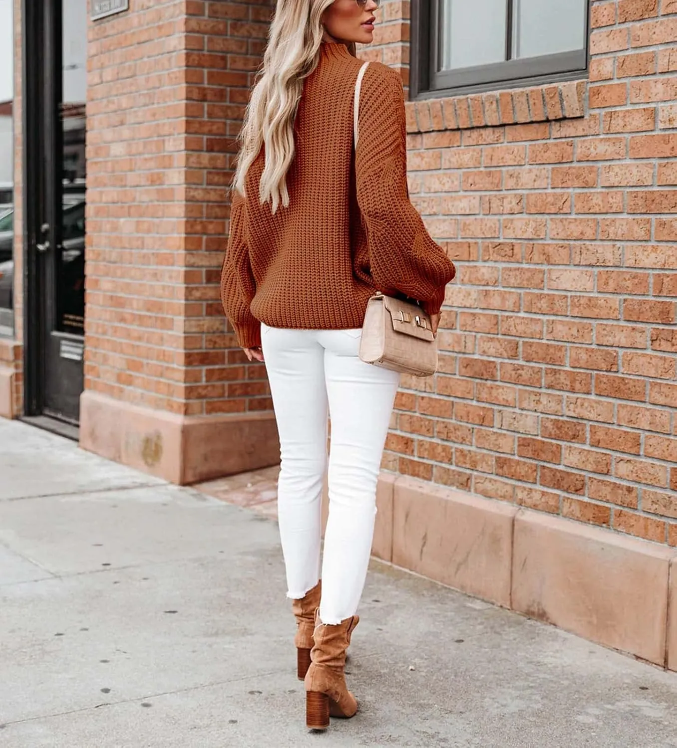 BWQ Women's 2024 Fall Oversized Pullover Sweaters Loose Casual Crewneck Long Sleeve Chunky Soft Cable Knit Blouse Tops