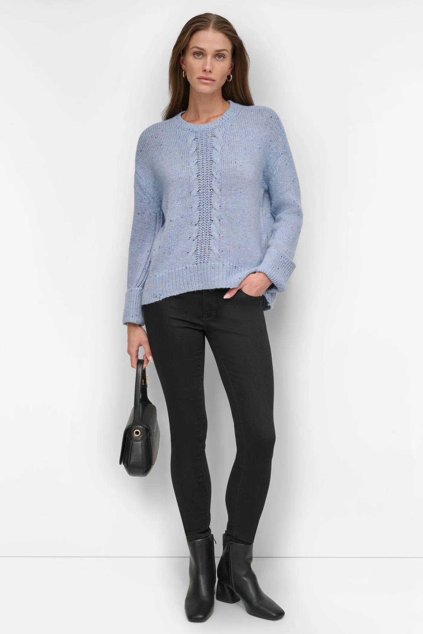 CHUNKY CREW NECK WITH HIGH LOW HEM