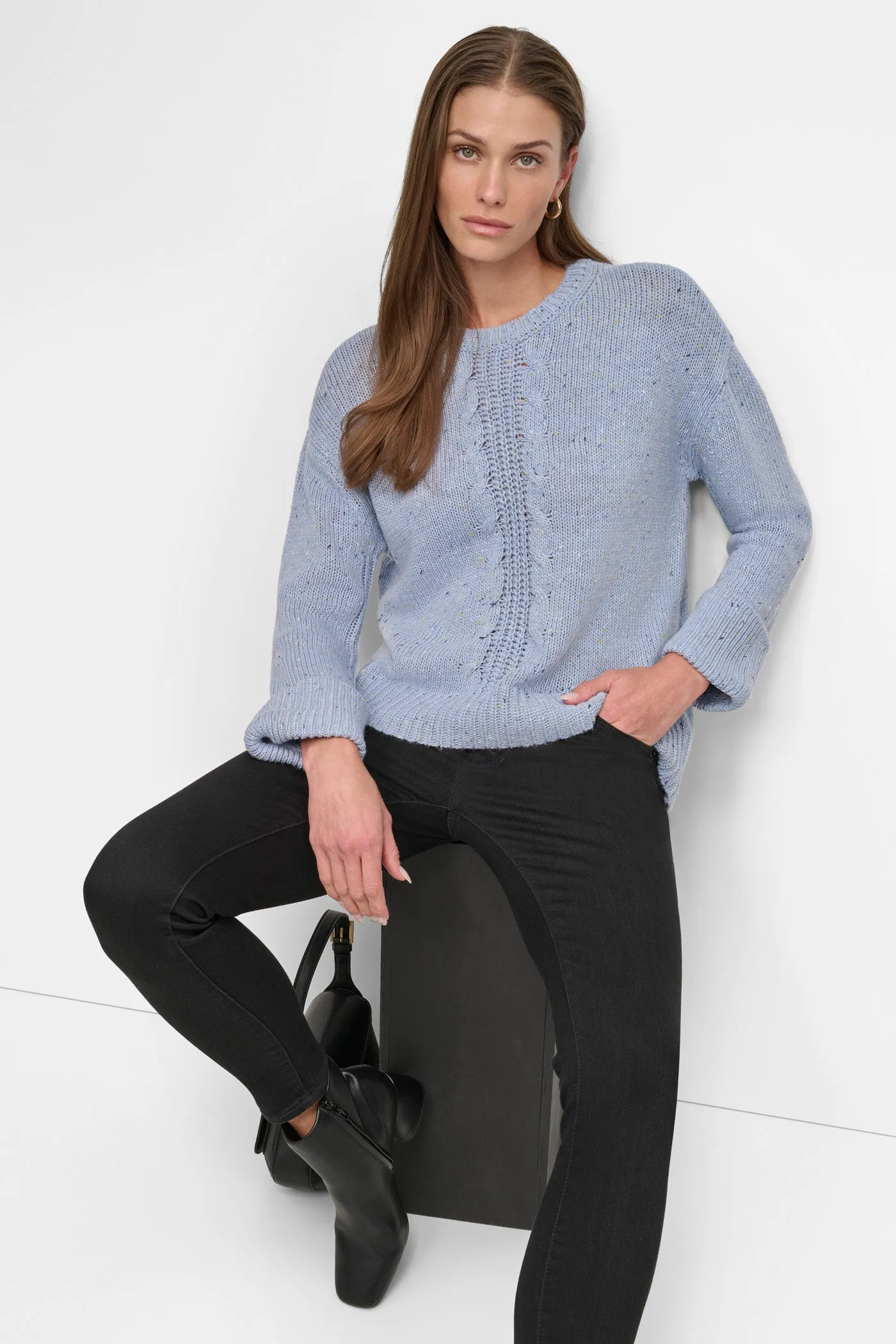 CHUNKY CREW NECK WITH HIGH LOW HEM