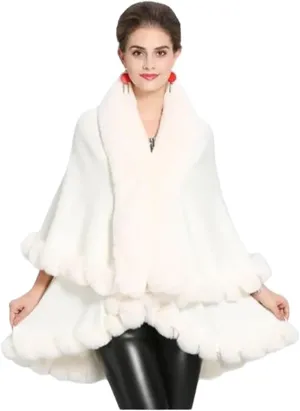 Coat Fur Cape Faux Fur Ruana blanket Caplet Wrap Shrug Sweater Poncho dress shawl (Cream Wool blend cape with faux fur trim)