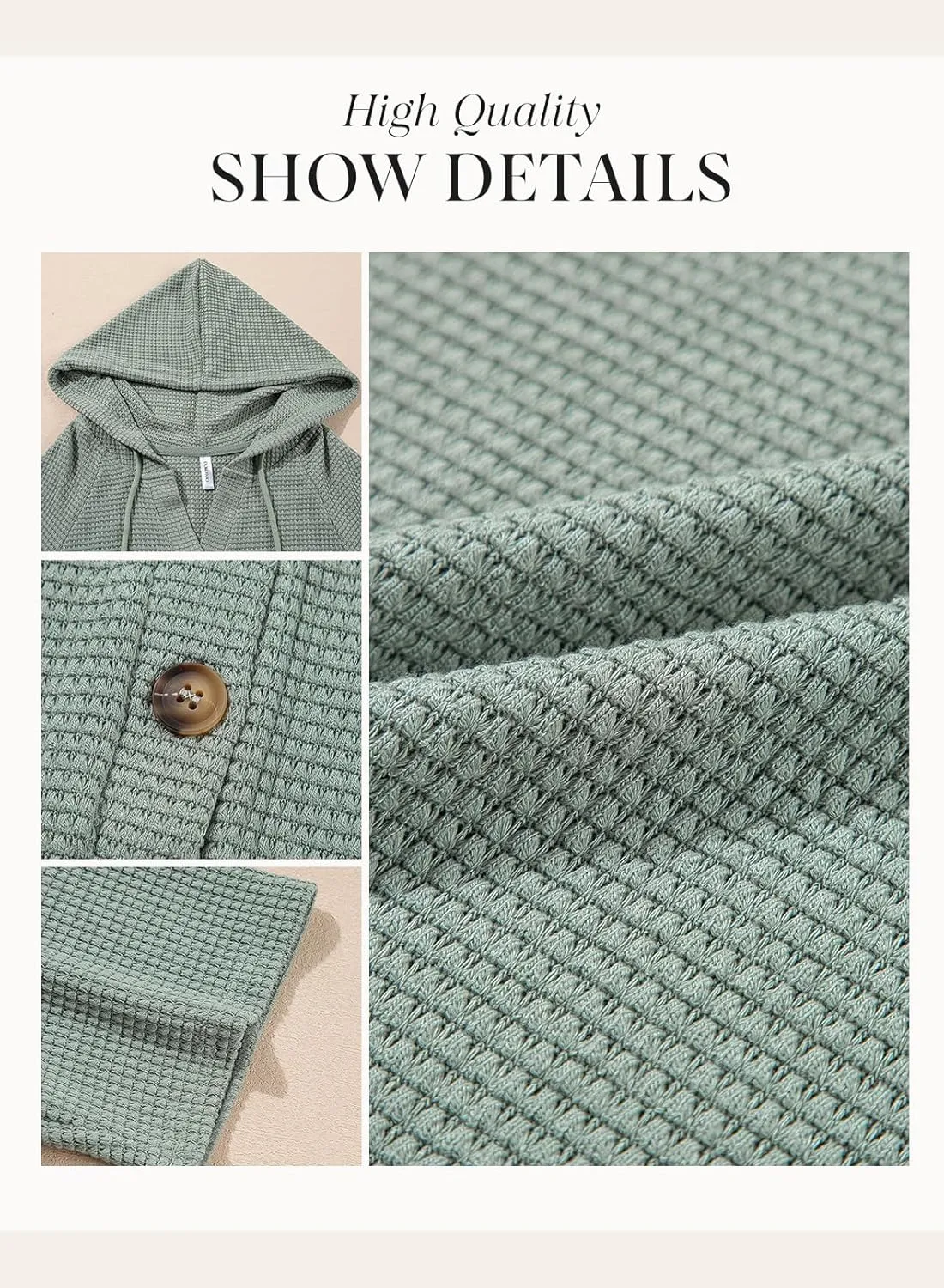 Dokotoo Womens Summer Tops Waffle Knit Short Sleeve Lightweight Drawstring Hoodies Button V Neck Casual Blouses Shirts