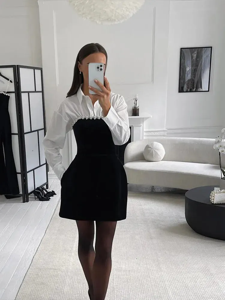 Elegant Pearl-Trimmed Party Dress in Velvet