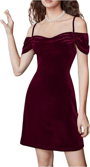 Floerns Women's Cold Shoulder Velvet Bodycon Dress Ruched Cocktail A Line Mini Dresses