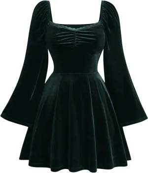 Floerns Women's Plus Size Velvet Mini Dress Flare Sleeve Ruched Bust Party Evening A Line Dress