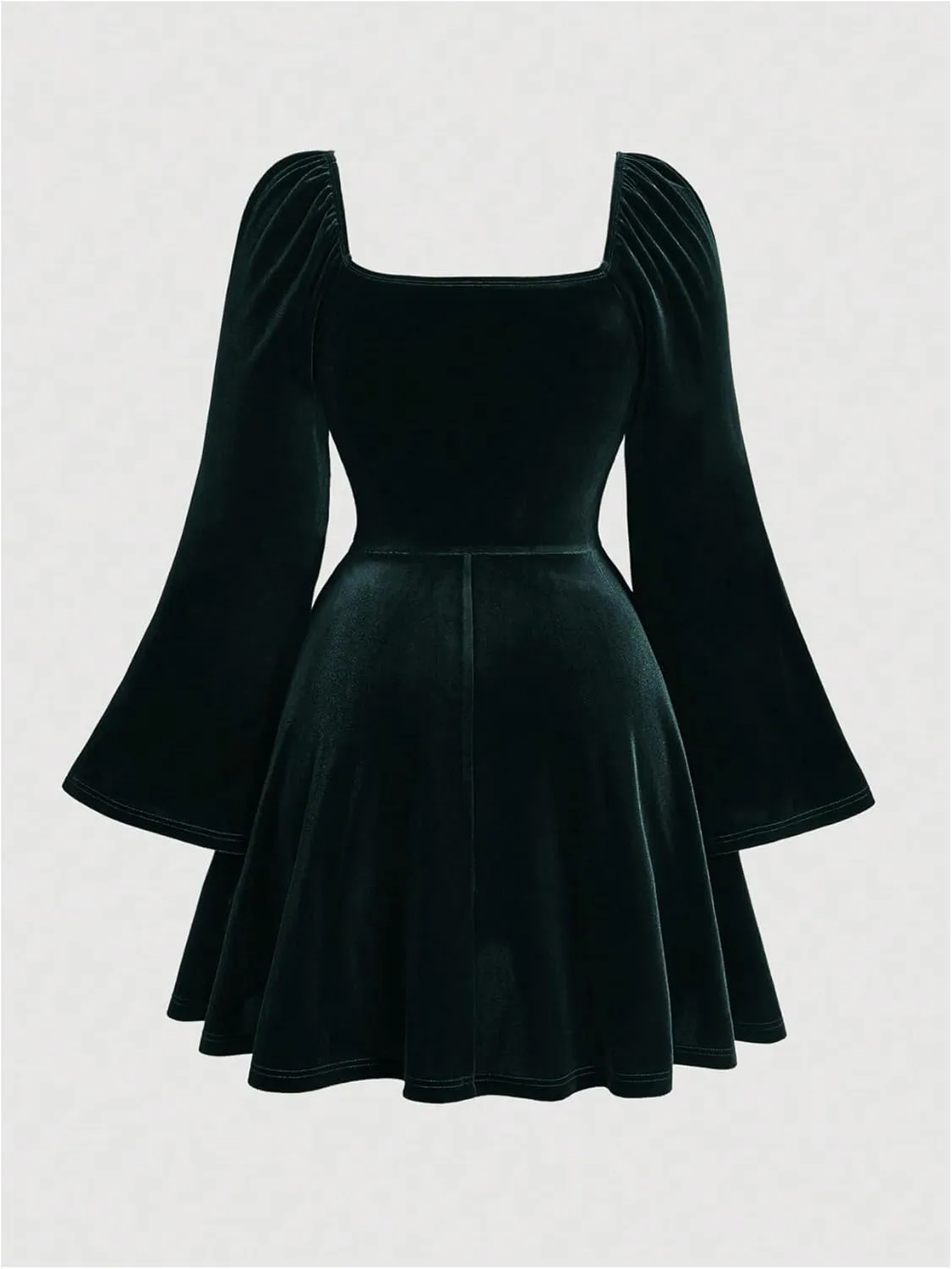 Floerns Women's Plus Size Velvet Mini Dress Flare Sleeve Ruched Bust Party Evening A Line Dress