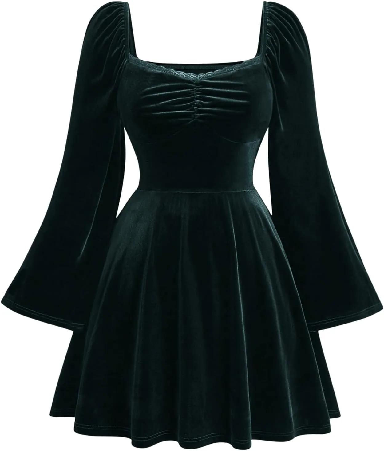 Floerns Women's Plus Size Velvet Mini Dress Flare Sleeve Ruched Bust Party Evening A Line Dress