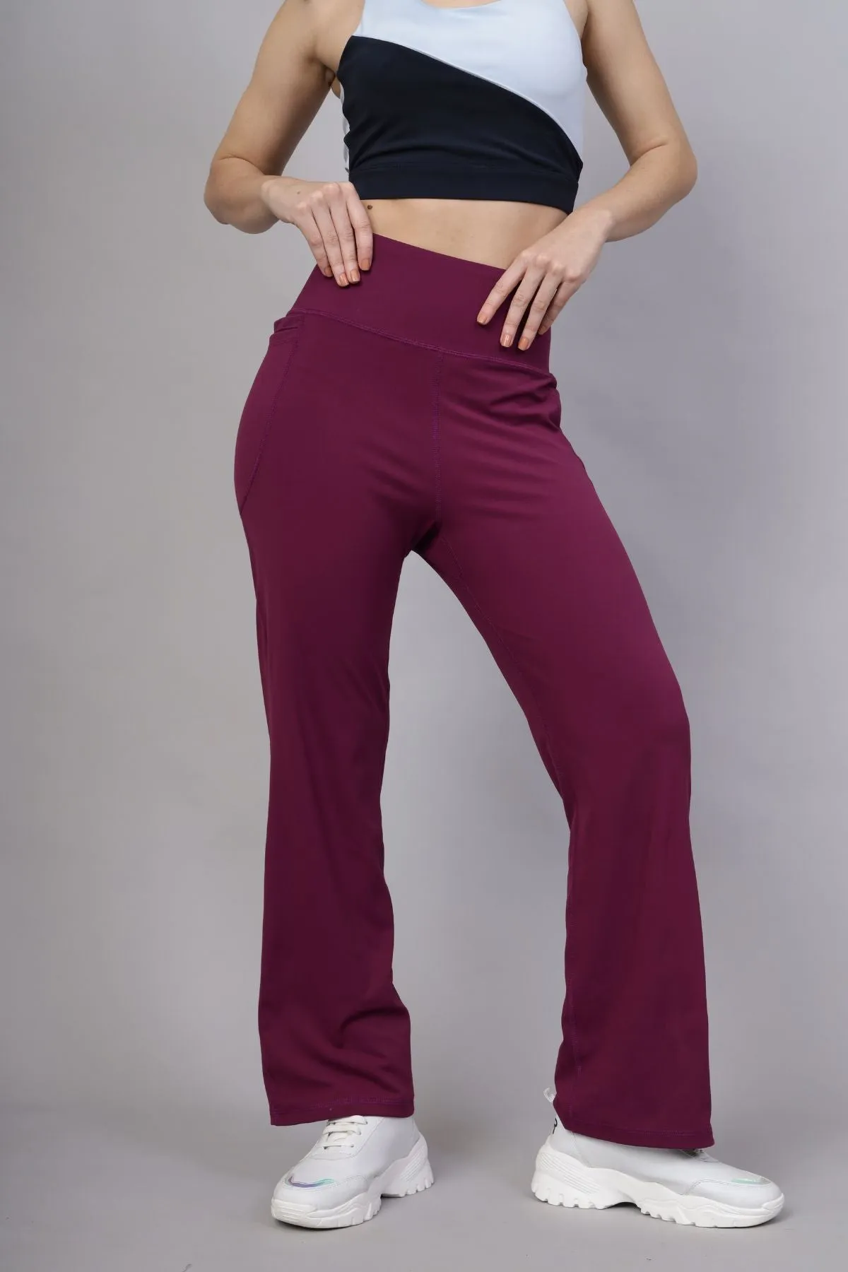 High Waisted Gentle Compression Wine Postpartum Pants