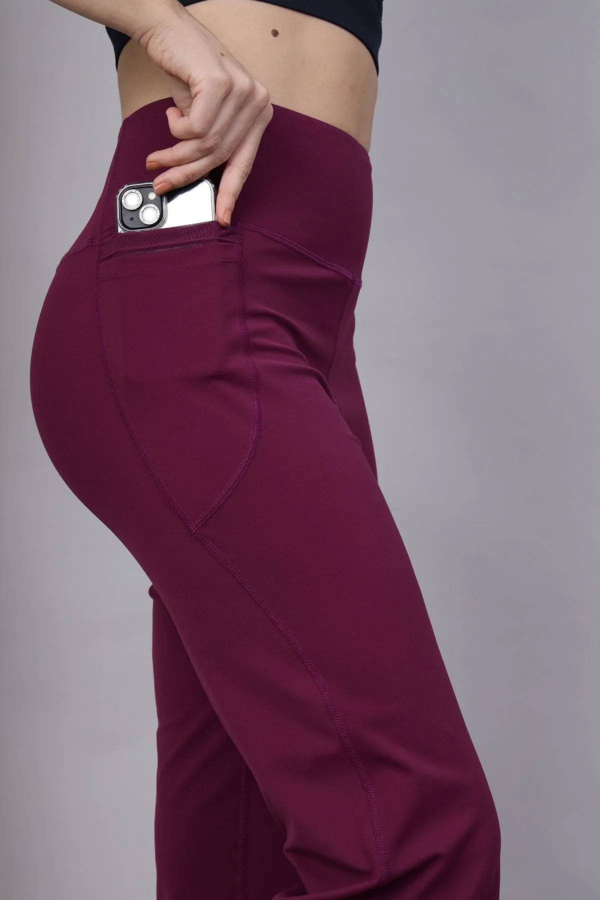 High Waisted Gentle Compression Wine Postpartum Pants