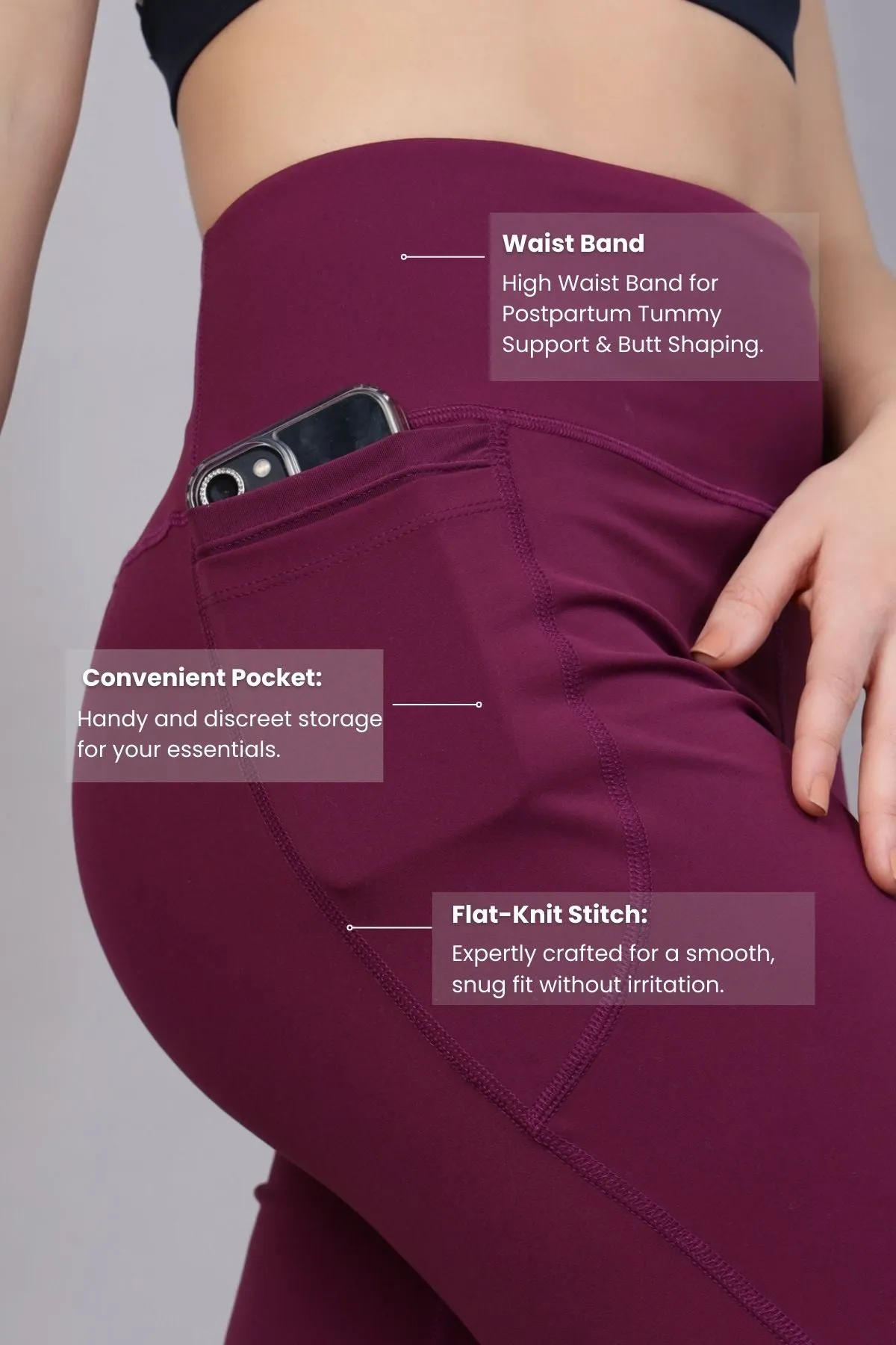 High Waisted Gentle Compression Wine Postpartum Pants