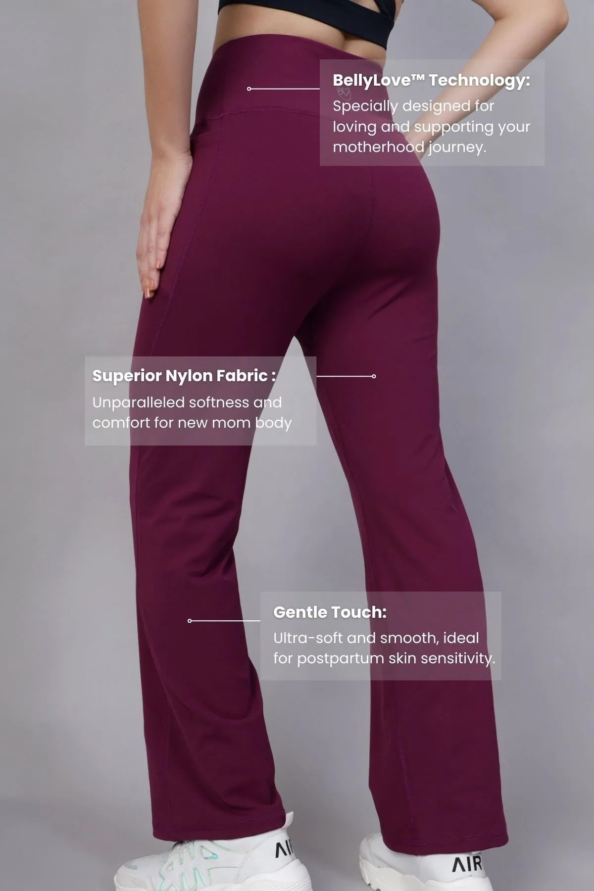 High Waisted Gentle Compression Wine Postpartum Pants