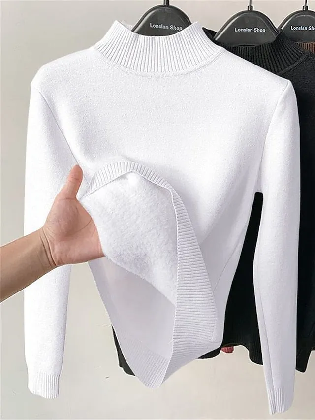 Joskaa Women's Pullover Sweater Jumper Turtleneck Ribbed Knit Acrylic Oversized Fall Winter Outdoor Daily Going out Stylish Casual Soft Long Sleeve Solid Color Black White Yellow S M L