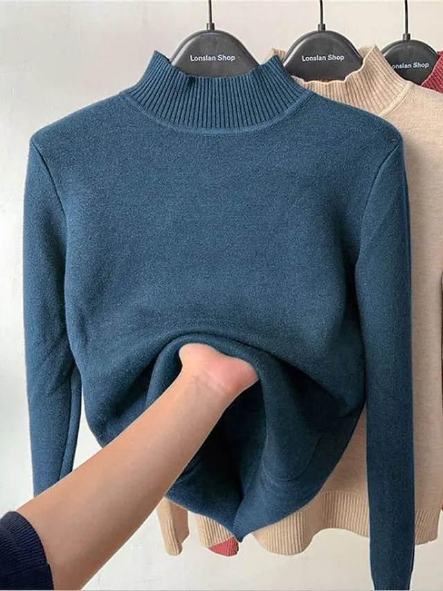 Joskaa Women's Pullover Sweater Jumper Turtleneck Ribbed Knit Acrylic Oversized Fall Winter Outdoor Daily Going out Stylish Casual Soft Long Sleeve Solid Color Black White Yellow S M L
