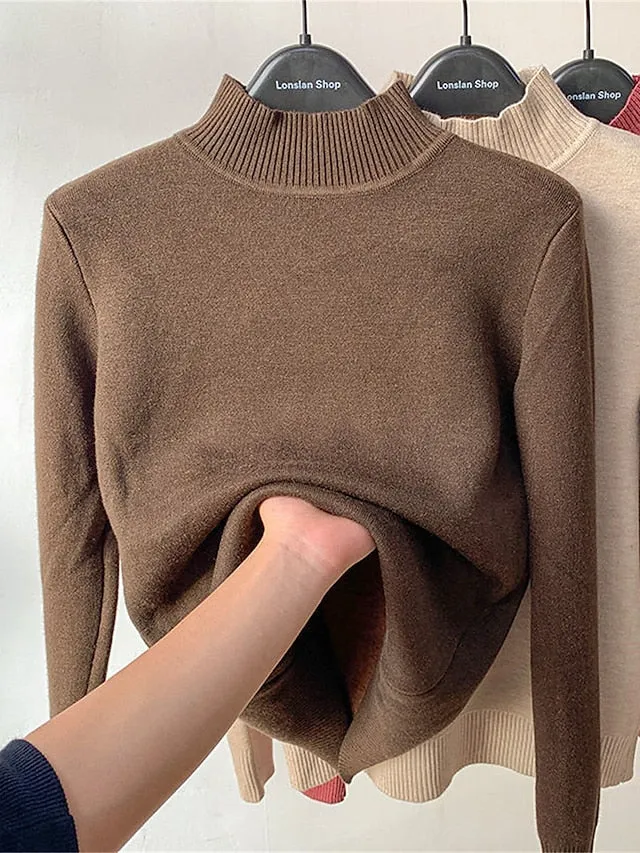 Joskaa Women's Pullover Sweater Jumper Turtleneck Ribbed Knit Acrylic Oversized Fall Winter Outdoor Daily Going out Stylish Casual Soft Long Sleeve Solid Color Black White Yellow S M L