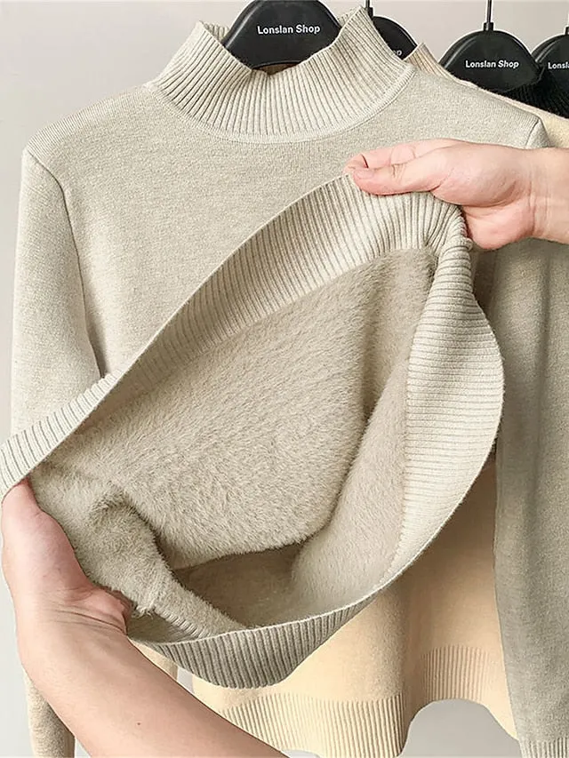 Joskaa Women's Pullover Sweater Jumper Turtleneck Ribbed Knit Acrylic Oversized Fall Winter Outdoor Daily Going out Stylish Casual Soft Long Sleeve Solid Color Black White Yellow S M L