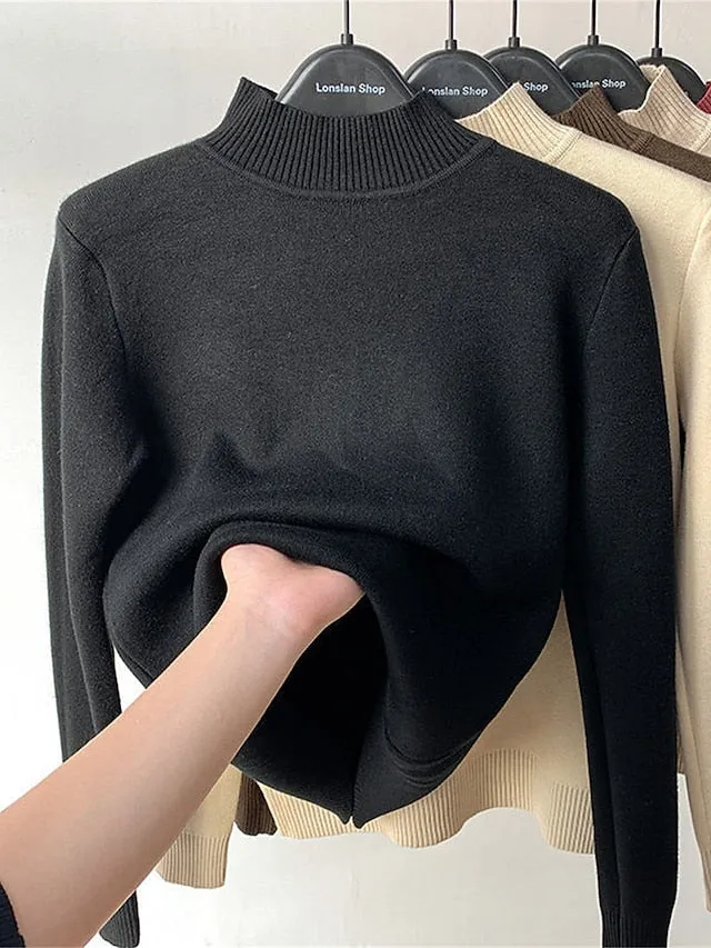 Joskaa Women's Pullover Sweater Jumper Turtleneck Ribbed Knit Acrylic Oversized Fall Winter Outdoor Daily Going out Stylish Casual Soft Long Sleeve Solid Color Black White Yellow S M L