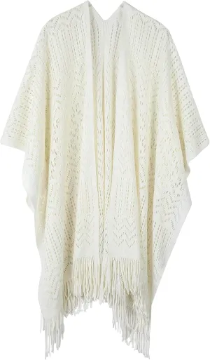 Knit Shawl Wraps Tassel Open Front Poncho Cape for Women, Ladies Fringed Knitted Cardigan for Fall Winter