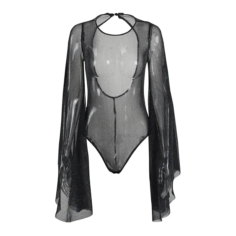 Le Palais Vintage elegant sexy sheer glitter jumpsuit leotard   wrapped maxi dress - Talso