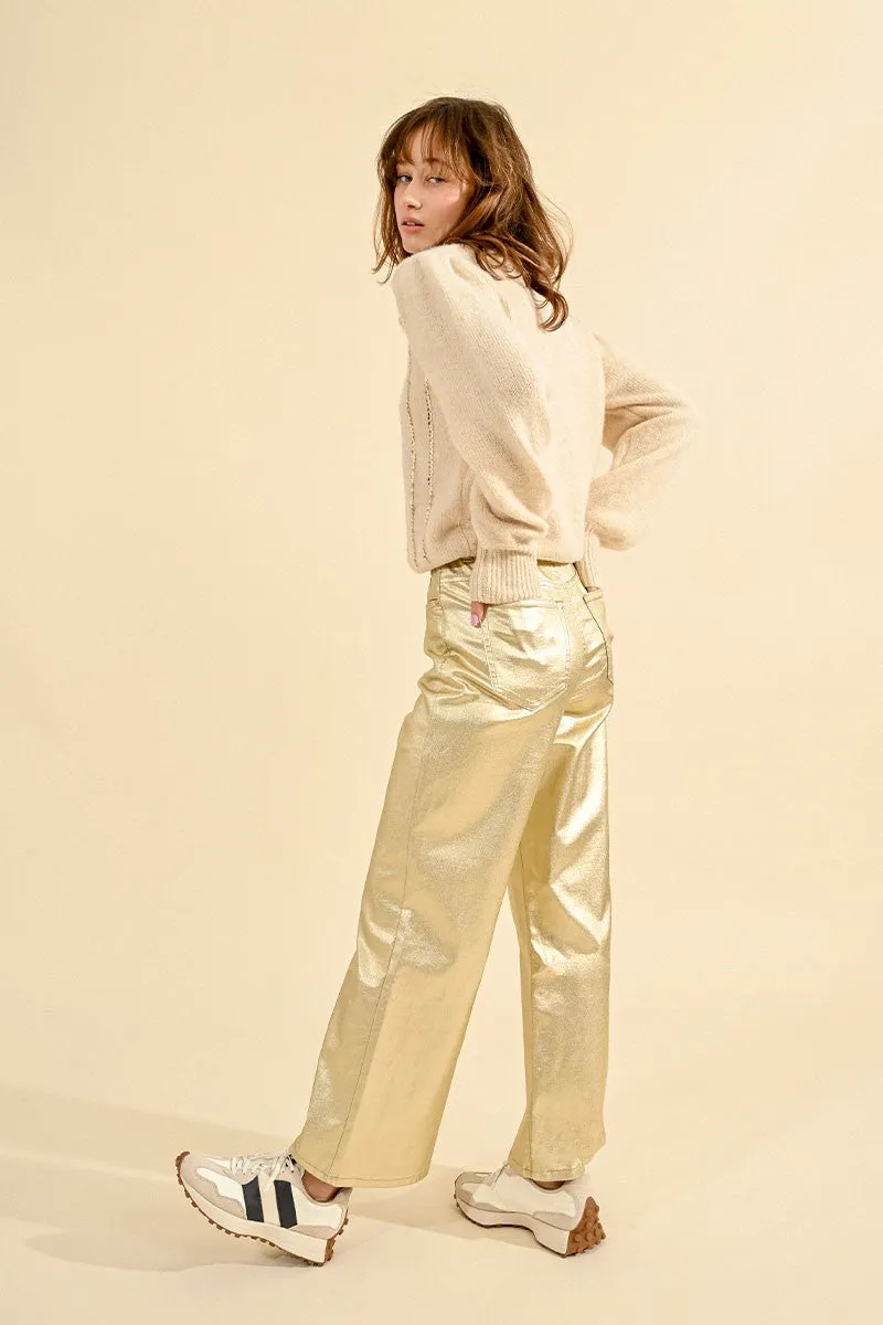 MBN Coated High Waisted Pants - Gold