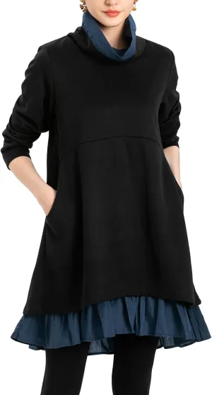 Minibee Women's Oversized Sweatshirt Dress Turtleneck Long Sleeve Tunic Tops Swing Dresses with Pockets