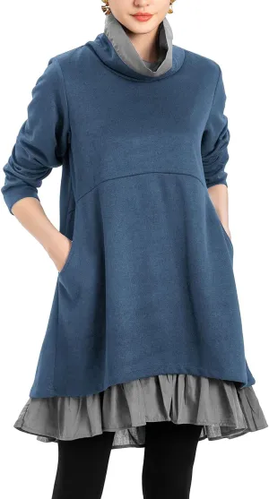 Minibee Women's Oversized Sweatshirt Dress Turtleneck Long Sleeve Tunic Tops Swing Dresses with Pockets