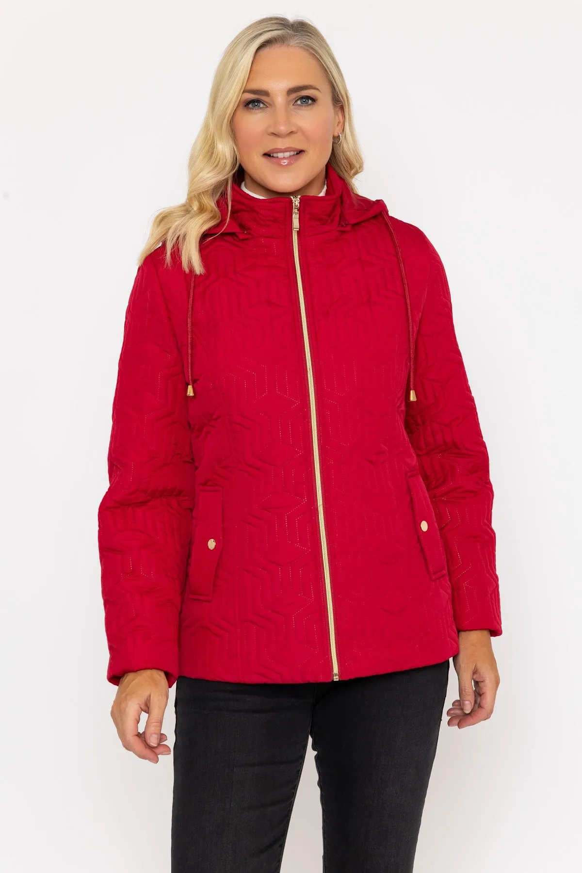 Red Ultrasonic Quilt Jacket With Hood