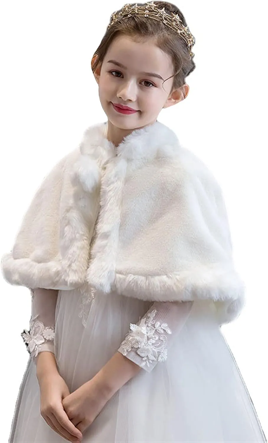 SK Studio Girls Faux Fur Wraps Shawl Girl Bolero Shrug Princess Cape Party Dress Up Jacket