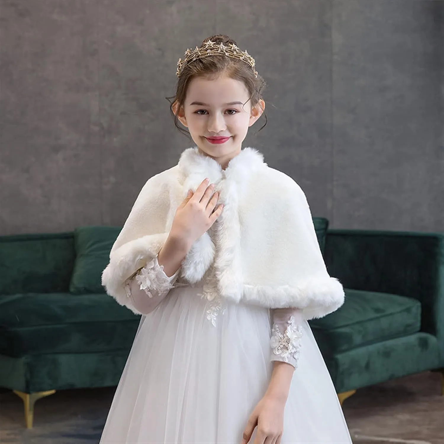 SK Studio Girls Faux Fur Wraps Shawl Girl Bolero Shrug Princess Cape Party Dress Up Jacket