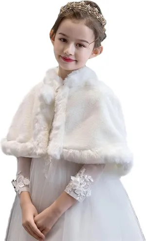 SK Studio Girls Faux Fur Wraps Shawl Girl Bolero Shrug Princess Cape Party Dress Up Jacket