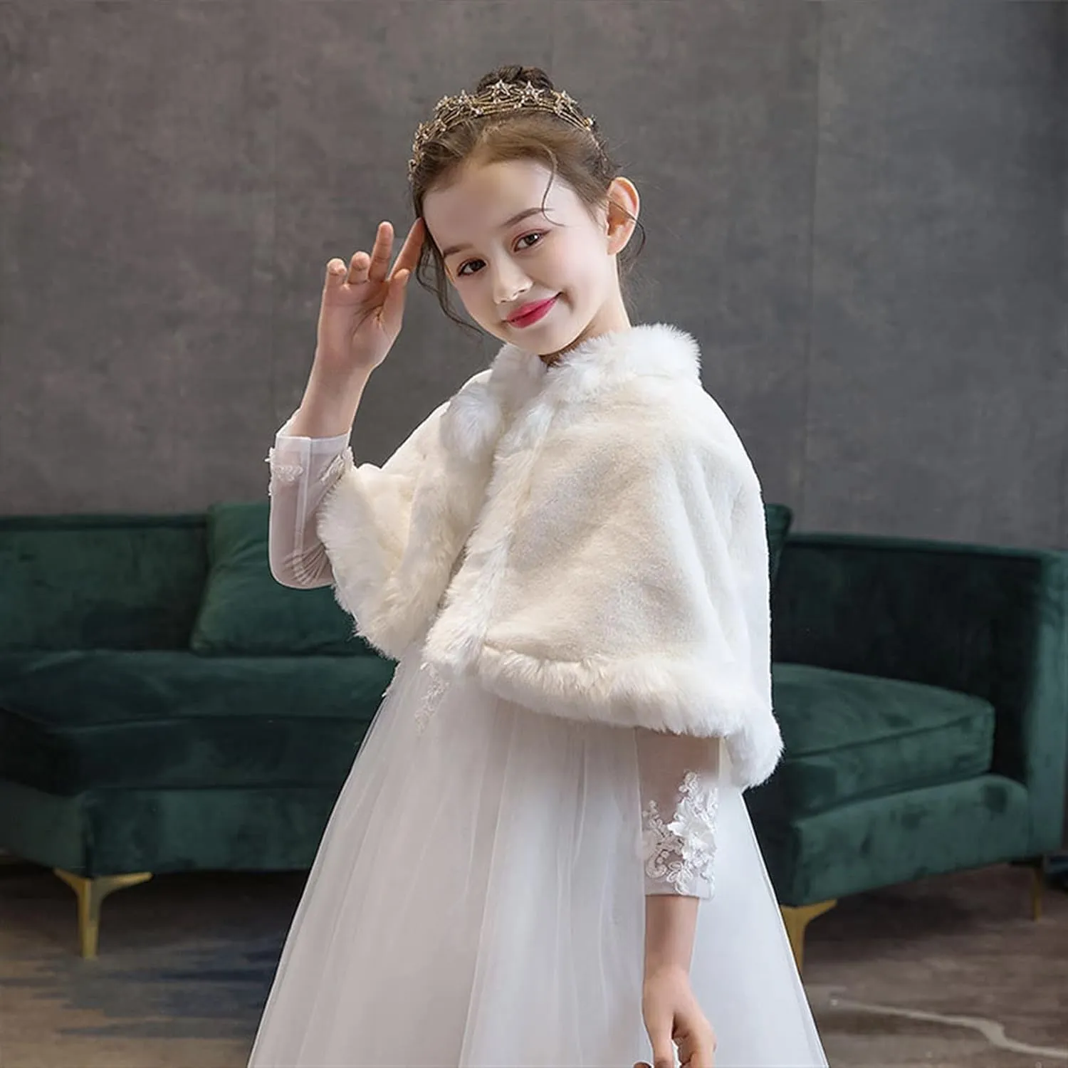 SK Studio Girls Faux Fur Wraps Shawl Girl Bolero Shrug Princess Cape Party Dress Up Jacket