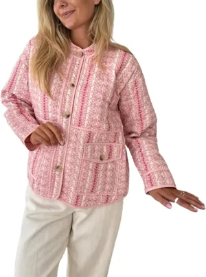 SOLILOQUY Women Y2K Boho Floral Quilted Jacket Crop Lightweight Vintage Long Sleeve Cardigan Fall Winter Puffer Padded Coat