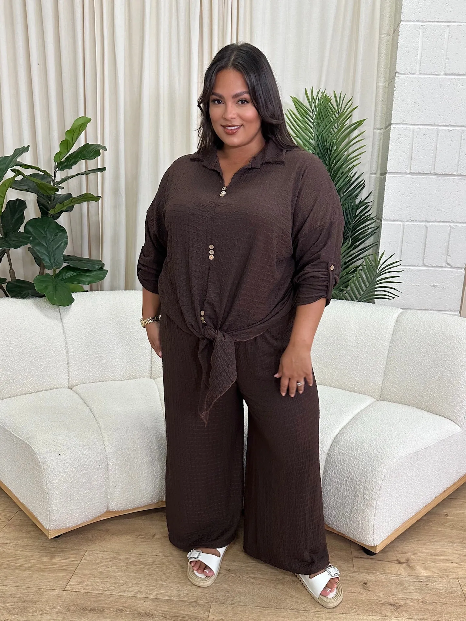 Velda Chocolate Waffle Tie Up Two Piece Set