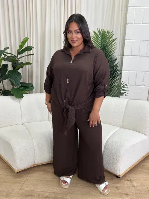 Velda Chocolate Waffle Tie Up Two Piece Set