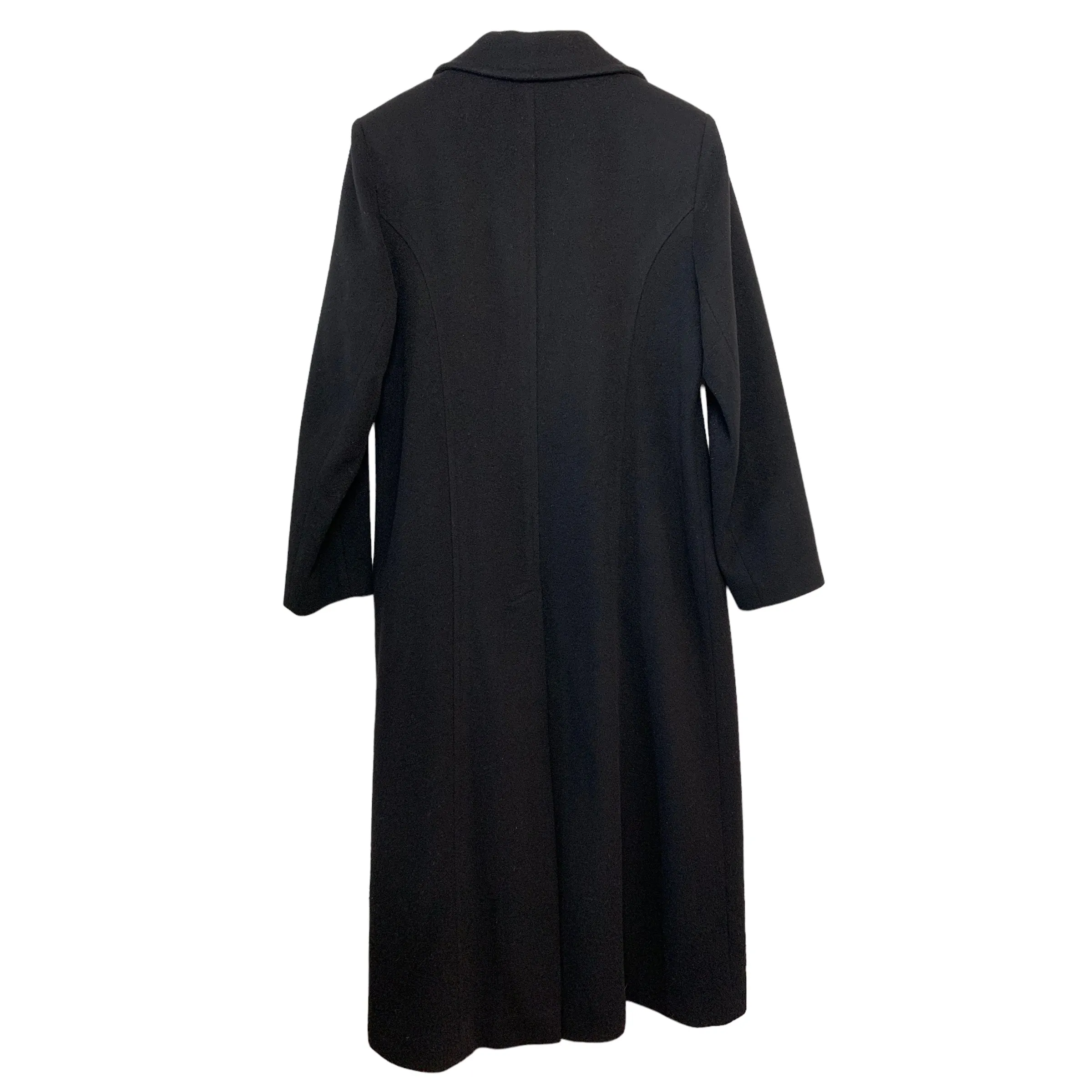 Vintage 80s Albert Nipon Long Coat Black Cashmere Wool 8 Petite