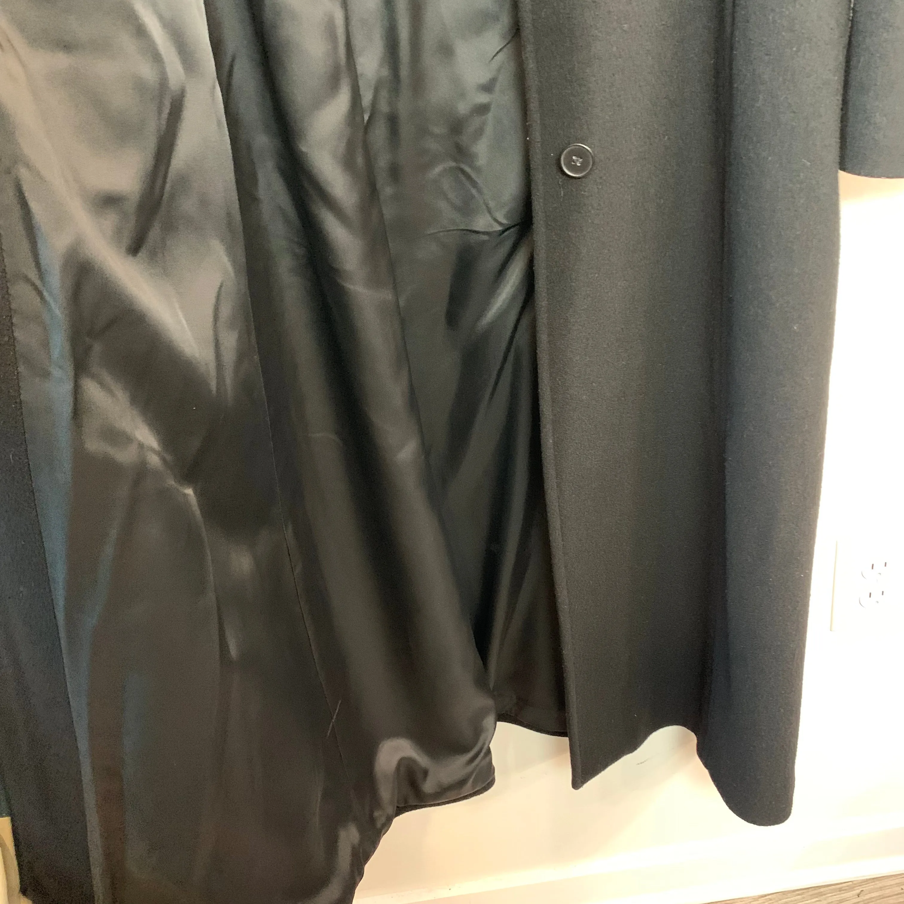 Vintage 80s Albert Nipon Long Coat Black Cashmere Wool 8 Petite