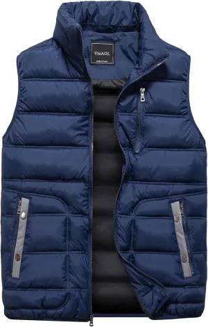 VtuAOL Men's Puffer Vest Outdoor Hooded Padded Vest Softshell Outerwear Vest for Travel Hiking