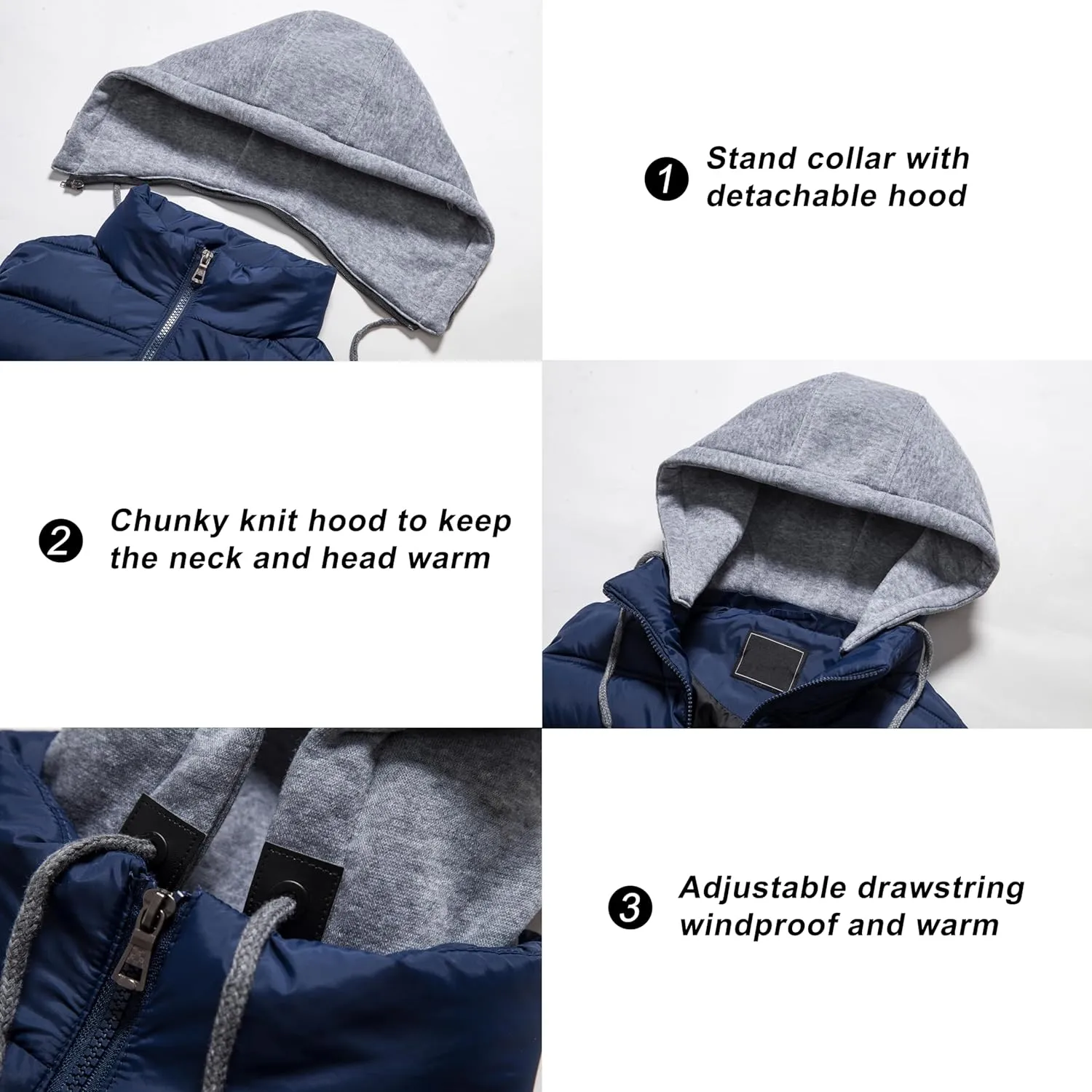 VtuAOL Men's Puffer Vest Outdoor Hooded Padded Vest Softshell Outerwear Vest for Travel Hiking
