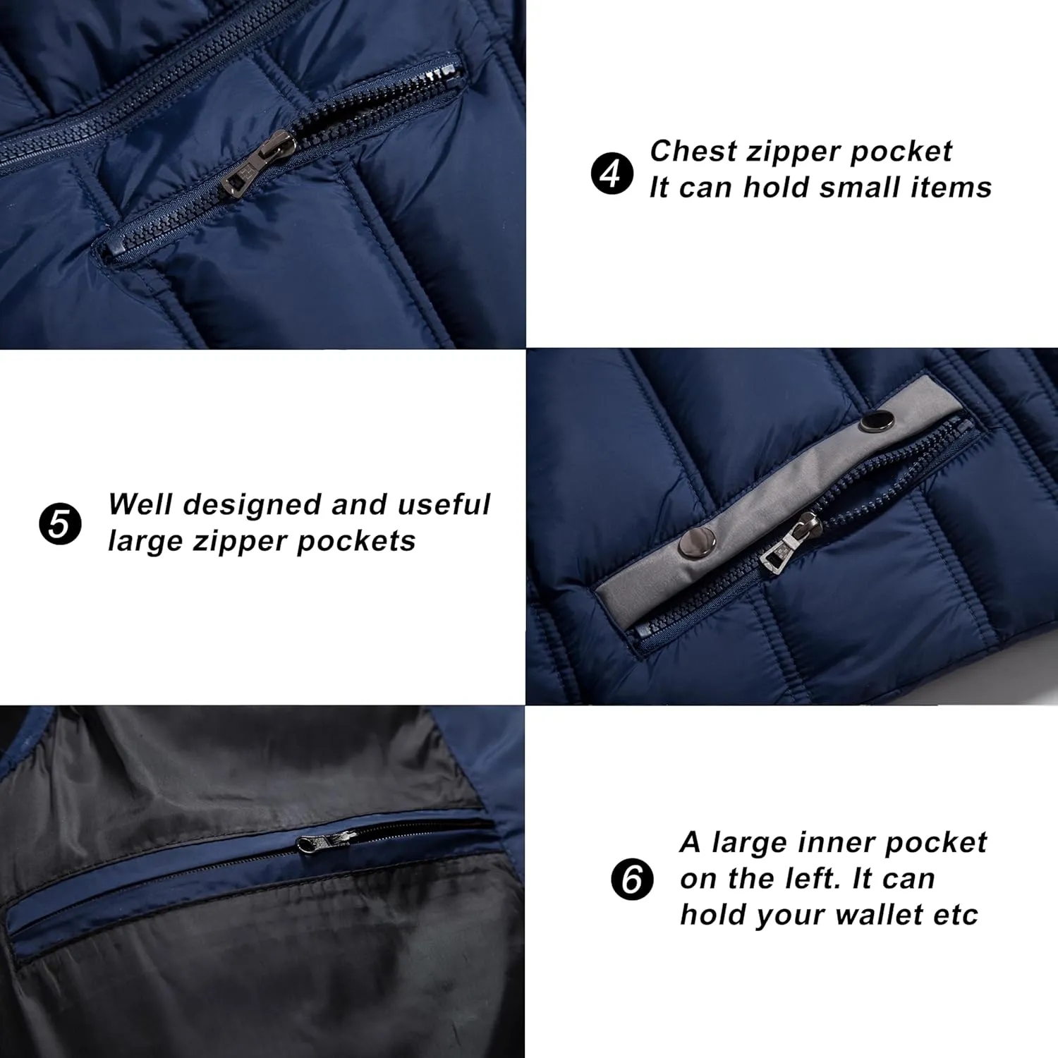VtuAOL Men's Puffer Vest Outdoor Hooded Padded Vest Softshell Outerwear Vest for Travel Hiking
