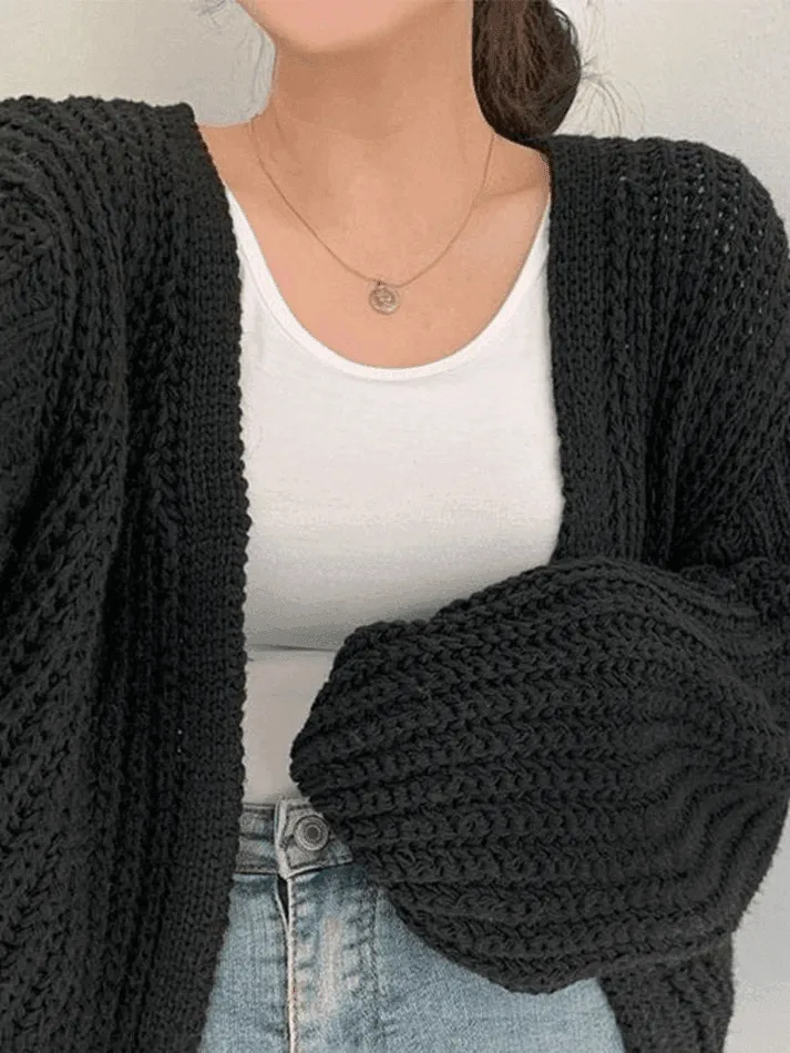 Wenkouban-Spring Casual Outfits Y2K Outfits Open Front Long Sleeve Knit Cardigan