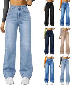 Womens Straight Leg Jeans High Waisted Trendy Welt Stretchy Baggy Loose Denim Pants with Pockets